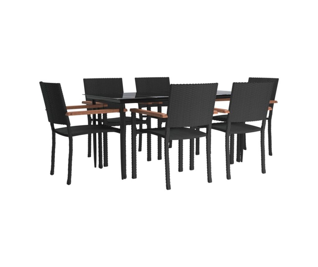 Set mobilier de grădină, 7 piese, negru, poliratan - 3