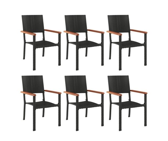 Градински комплект мебели, 7 части, Черен, Полиратан