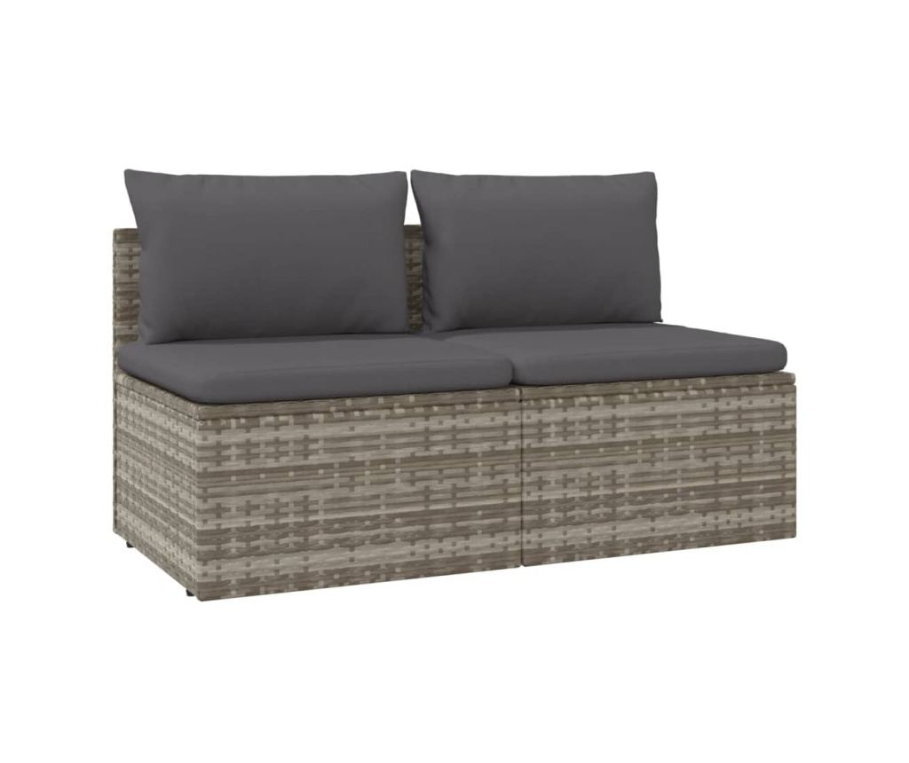 Градински диван за двама със сиви възглавници, полиратан - 2