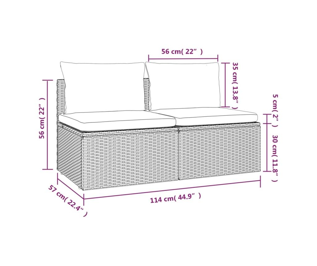 Градински диван за двама със сиви възглавници, полиратан - 11