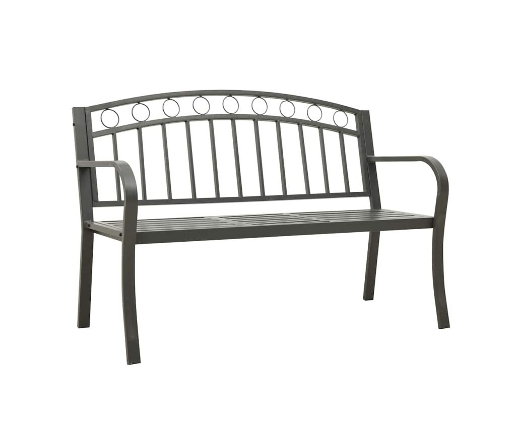 Градинска пейка с маса, сива, 120 см, стомана - 2