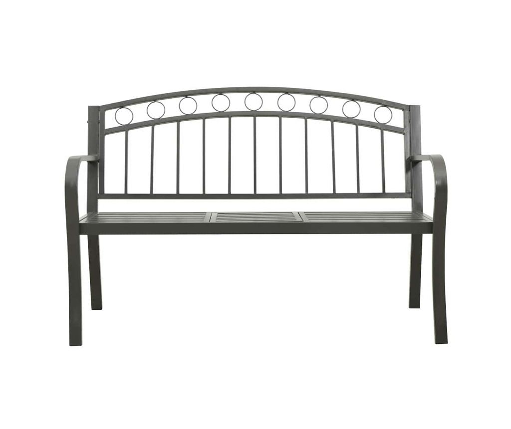 Градинска пейка с маса, сива, 120 см, стомана - 3