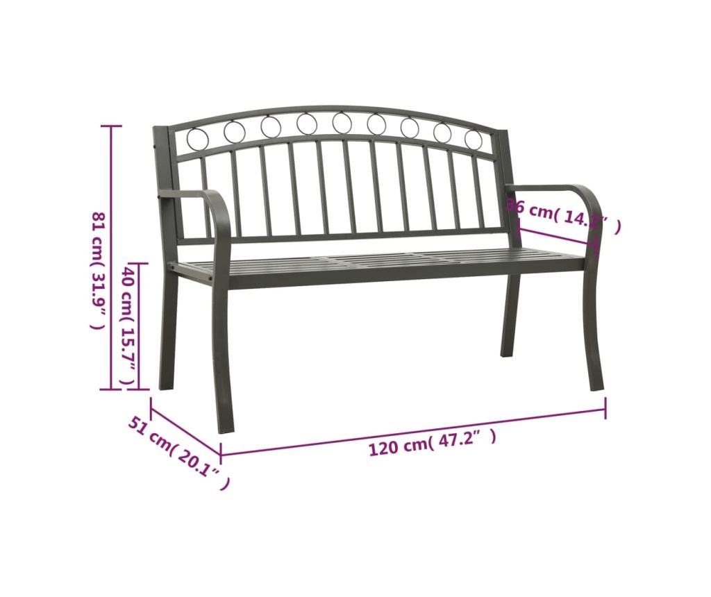 Градинска пейка с маса, сива, 120 см, стомана - 7