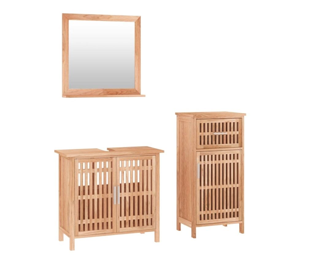 Мебелен комплект за баня, 3 части, масивно дърво орех - 2