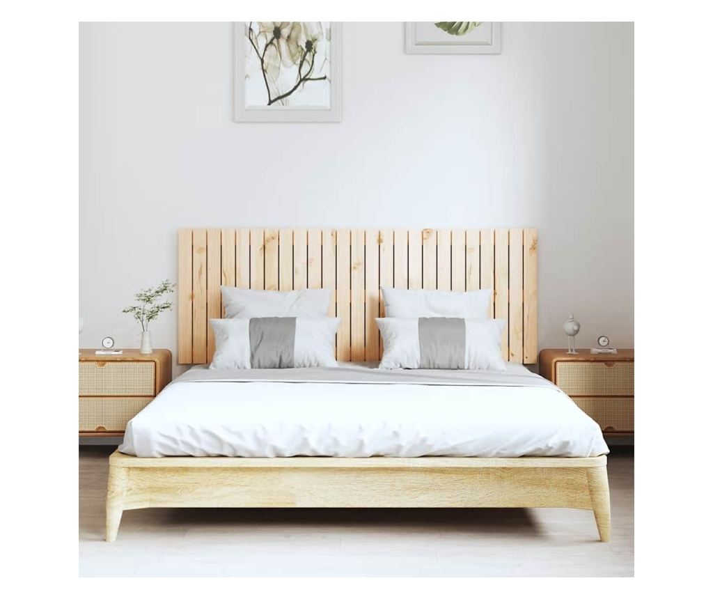 Стенна табла за легло, 159.5x3x60 см, Масивна борова дървесина - 3