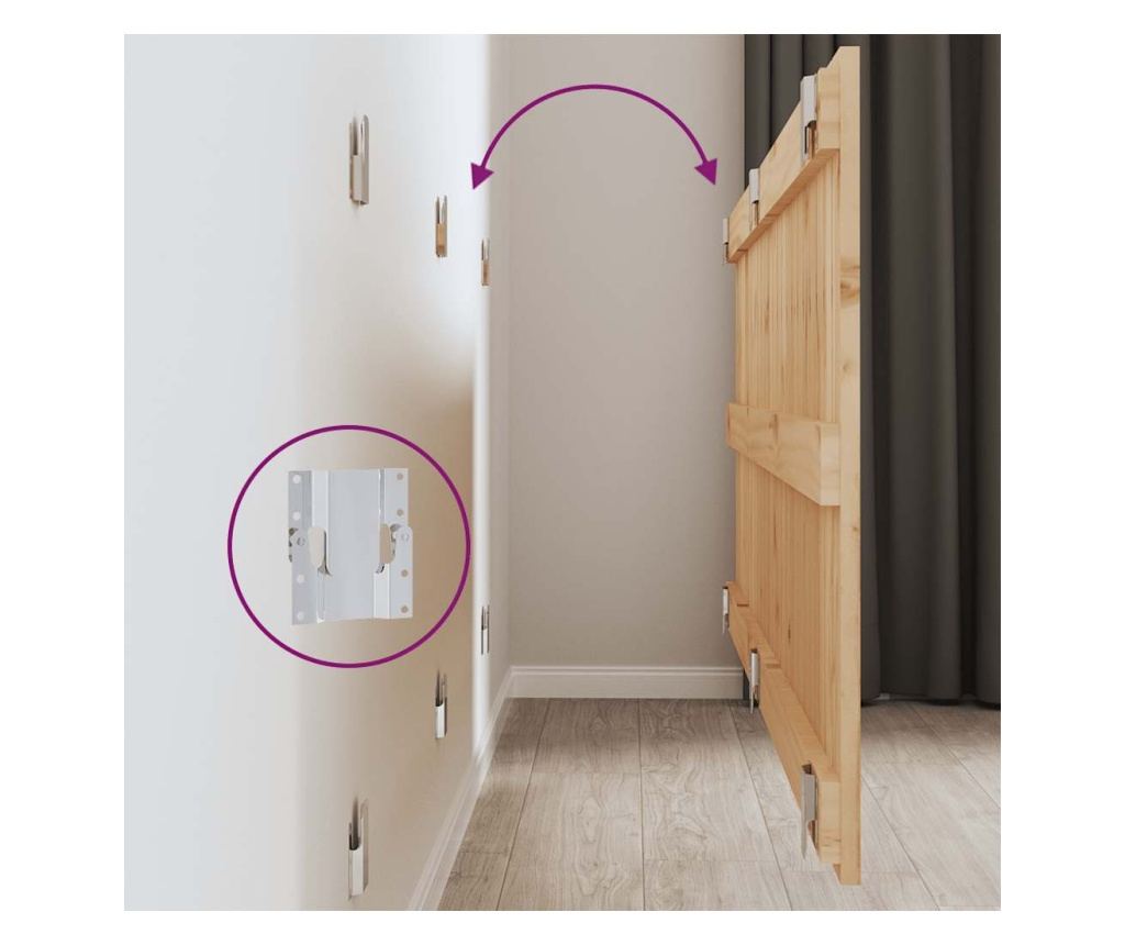 Стенна табла за легло, 159.5x3x60 см, Масивна борова дървесина - 6