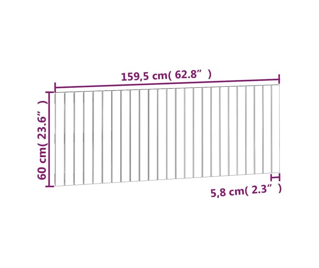 Стенна табла за легло, 159.5x3x60 см, Масивна борова дървесина - 8