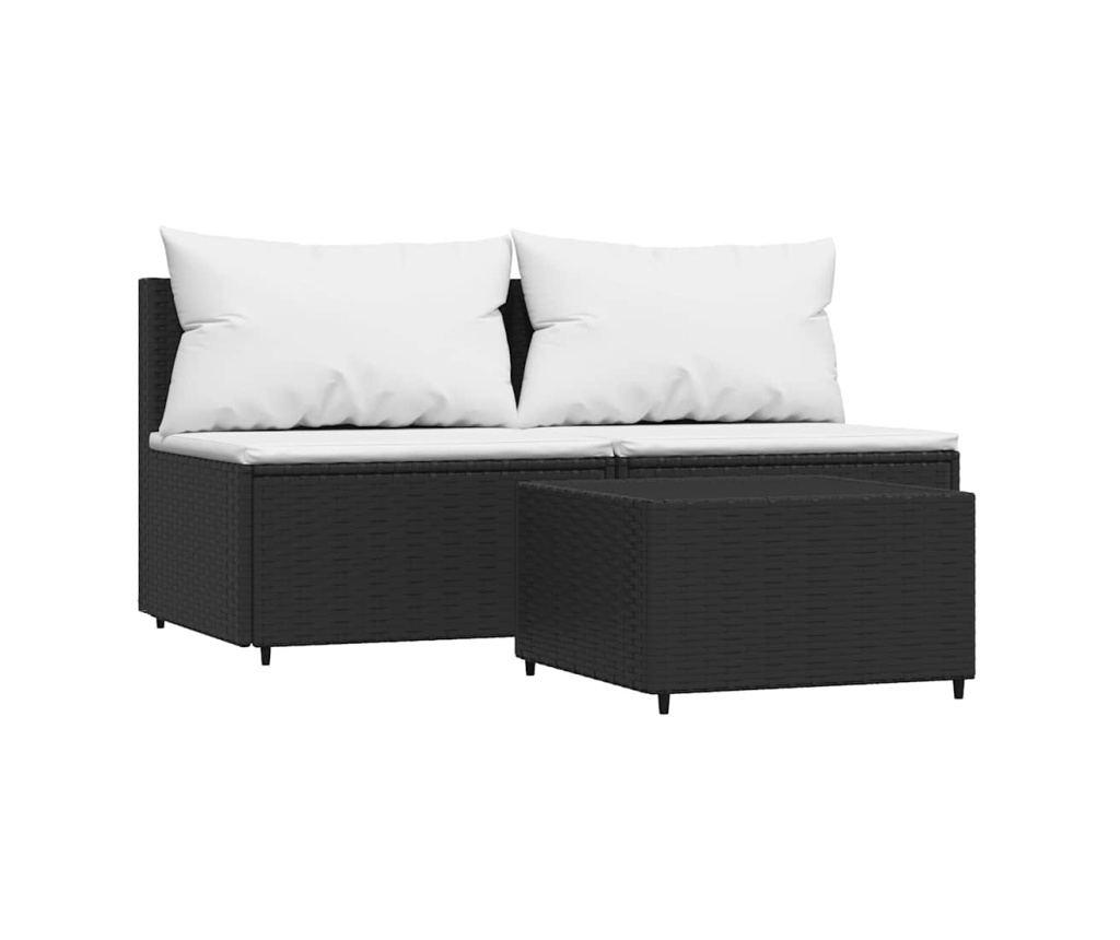 Vrtna garnitura s jastucima, 3 komada, crna, poli ratan - 2