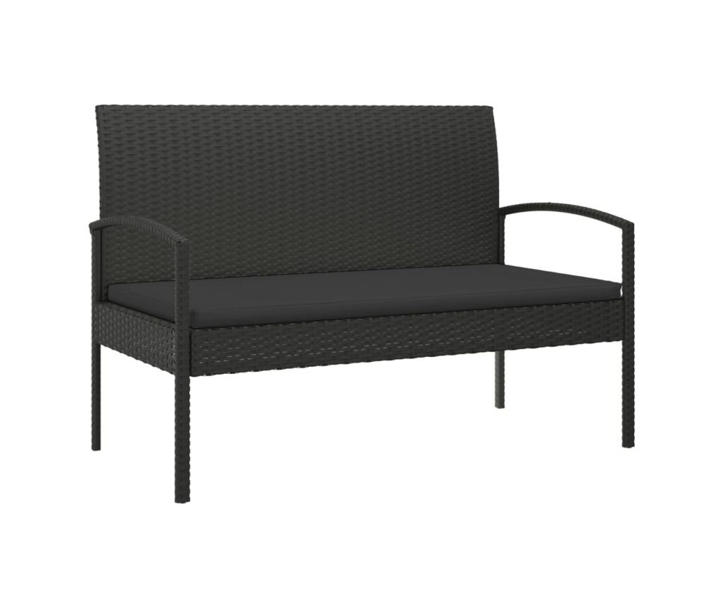 Garden bench with cushion, black, 105 cm, polyrattan - 2