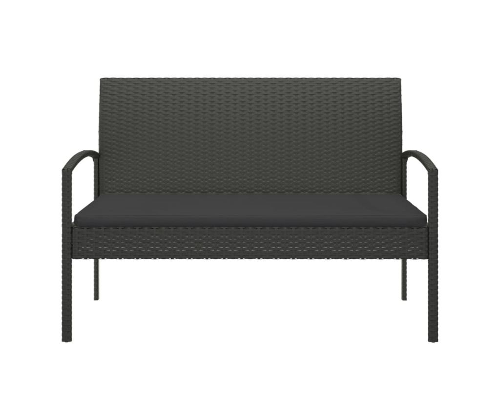 Garden bench with cushion, black, 105 cm, polyrattan - 3