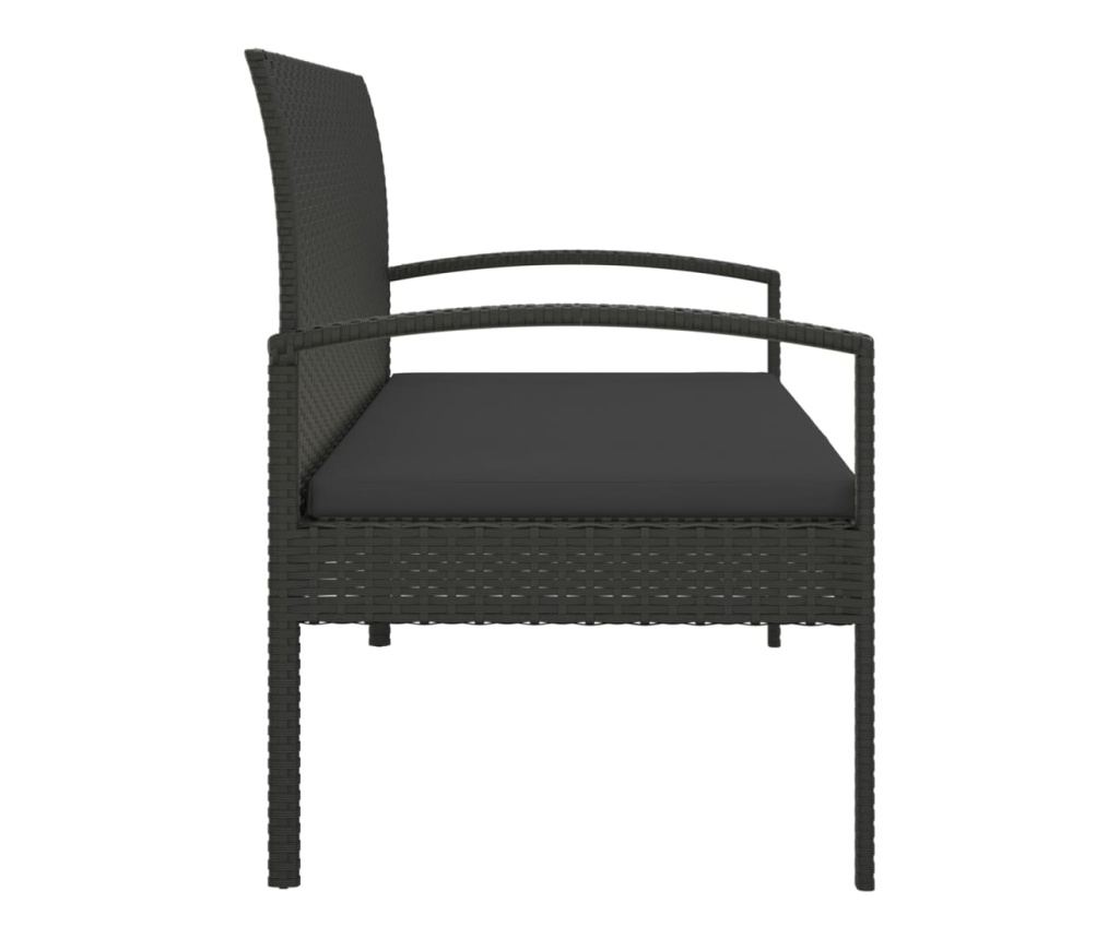 Garden bench with cushion, black, 105 cm, polyrattan - 4