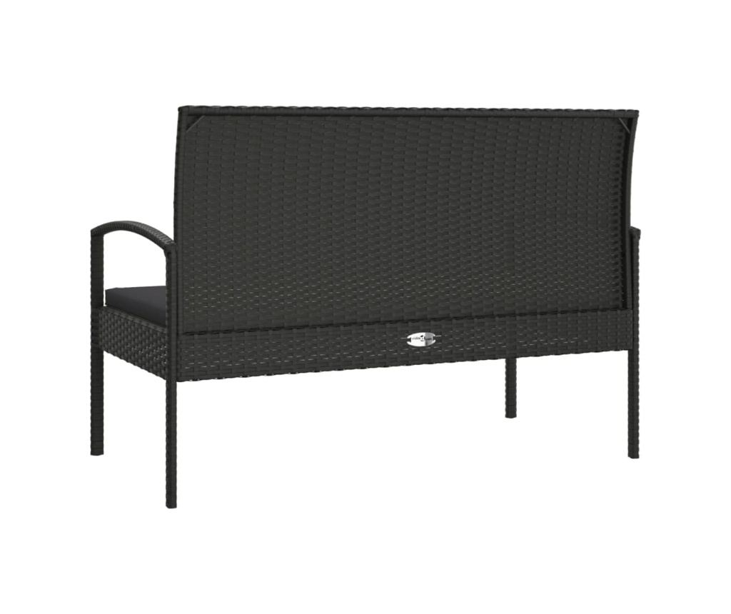 Garden bench with cushion, black, 105 cm, polyrattan - 5