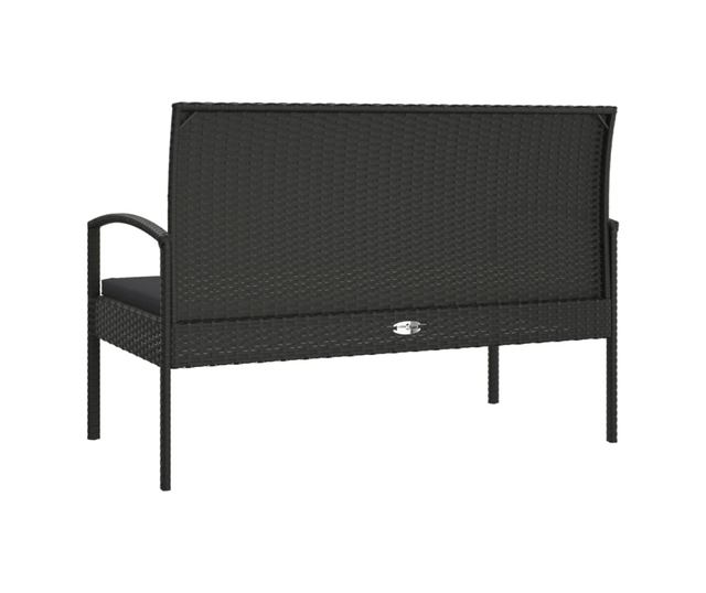 Градинска пейка с възглавница, черна, 105 см, полиратан