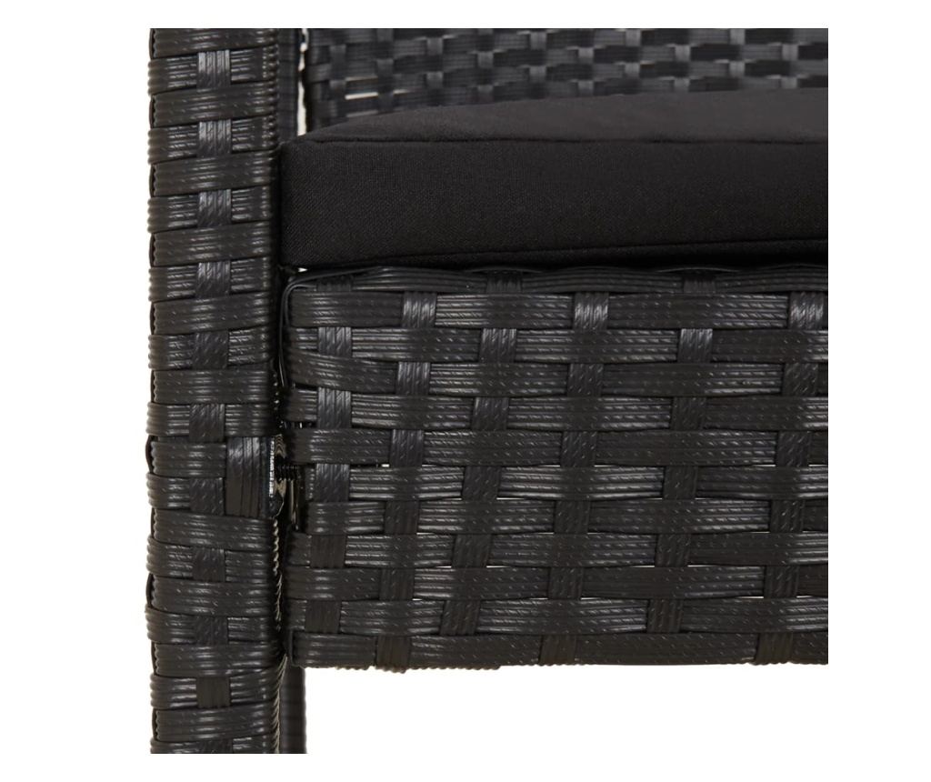 Garden bench with cushion, black, 105 cm, polyrattan - 6