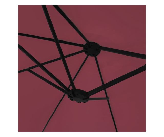 Двоен чадър за двор с LED осветление, бордо червен 449x245 см