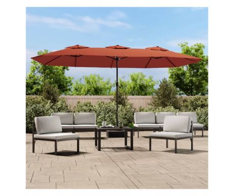 Umbrelă de soare cu două capete cu LED, cărămiziu, 449x245 cm