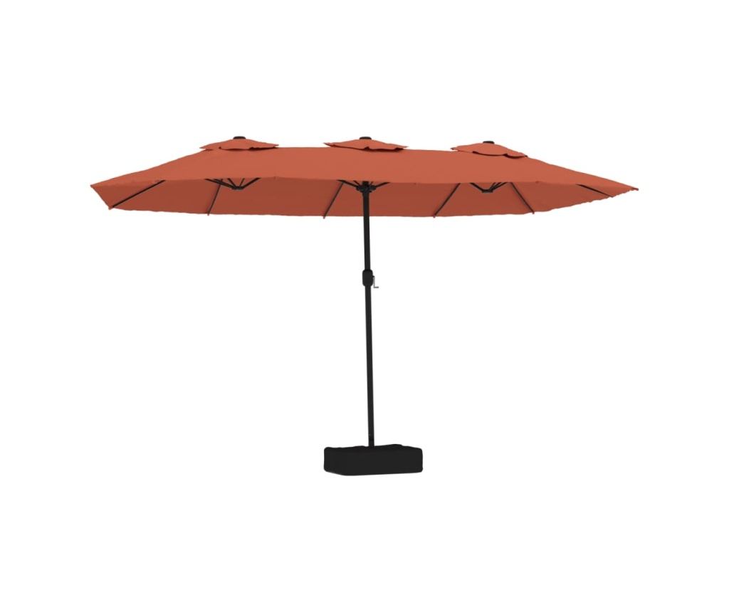 LED двойно слънцезащитен чадър, теракота, 449x245 см - 2