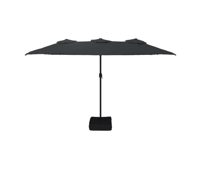 Двоен чадър за слънце с LED осветление, черен, 449x245 см