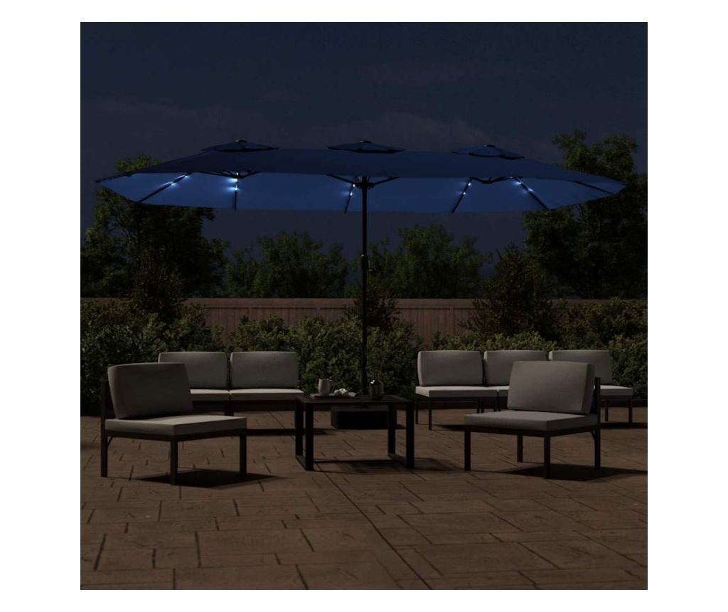 Двоен LED чадър за двор, небесно синьо, 449x245 см - 3