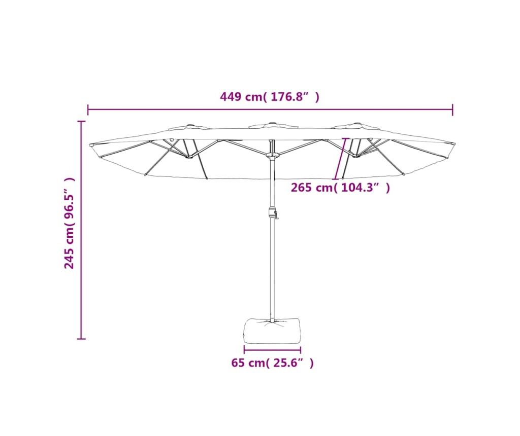 Двоен LED чадър за двор, небесно синьо, 449x245 см - 10