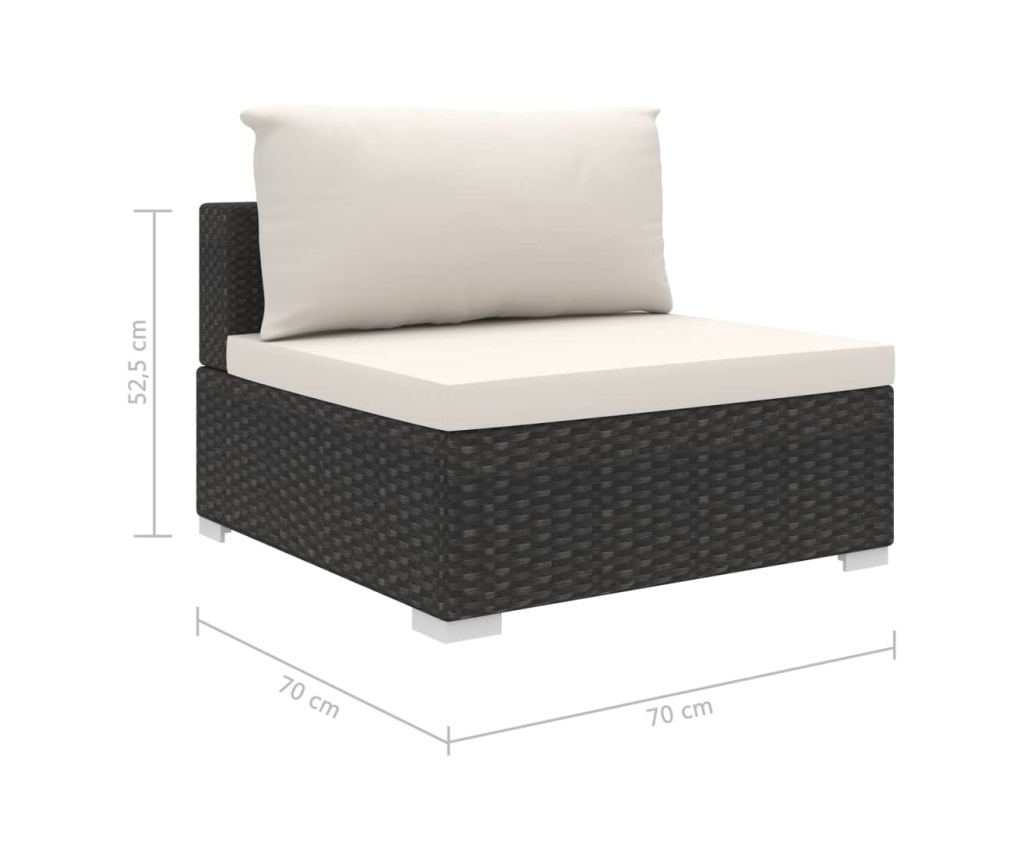 Градински комплект с възглавници, 10 части, Черен, Поли ратан - 12