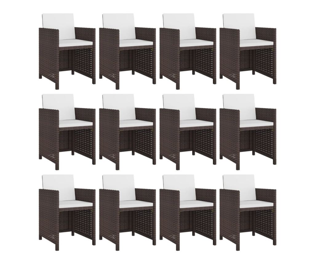 13-частичен комплект градински мебели с възглавници, кафяв, полиратан - 2