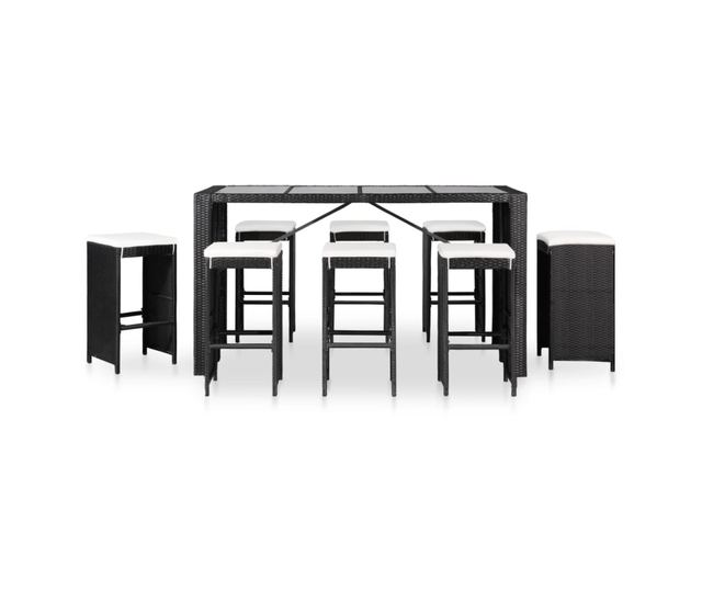Комплект градински бар мебели, 9 части, Черен, Полиратан