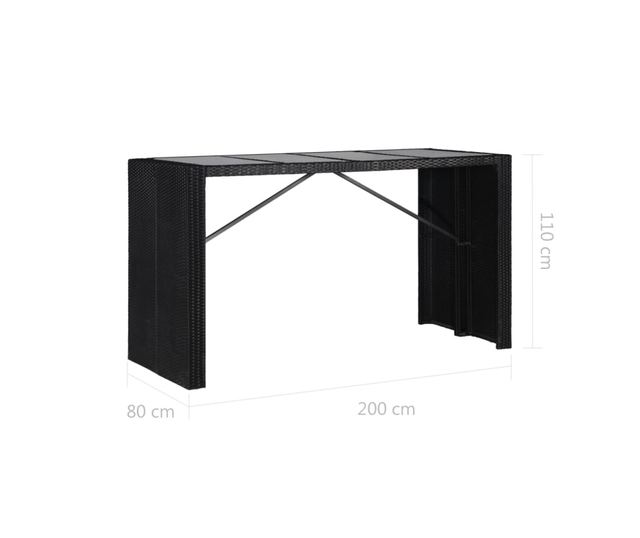 Комплект градински бар мебели, 9 части, Черен, Полиратан