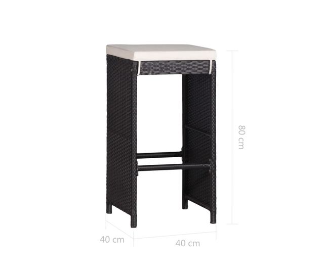 Комплект градински бар мебели, 9 части, Черен, Полиратан