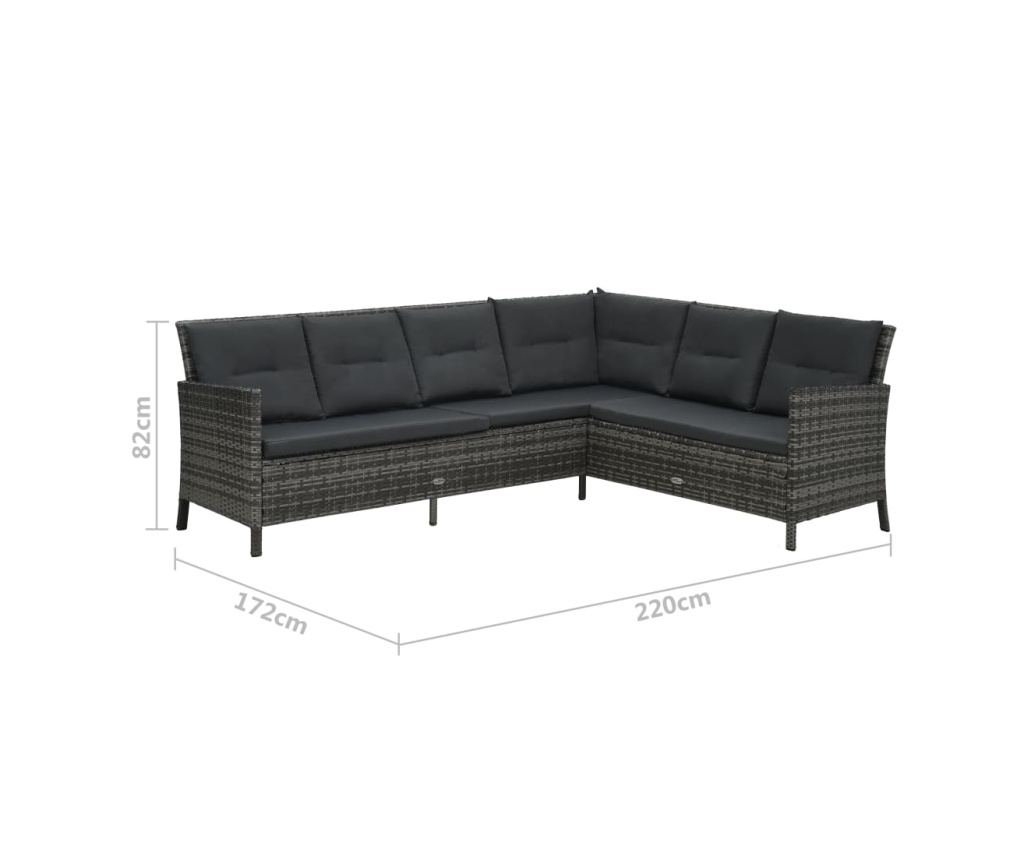 Set mobilier de grădină cu perne, 4 piese, gri, poliratan - 10