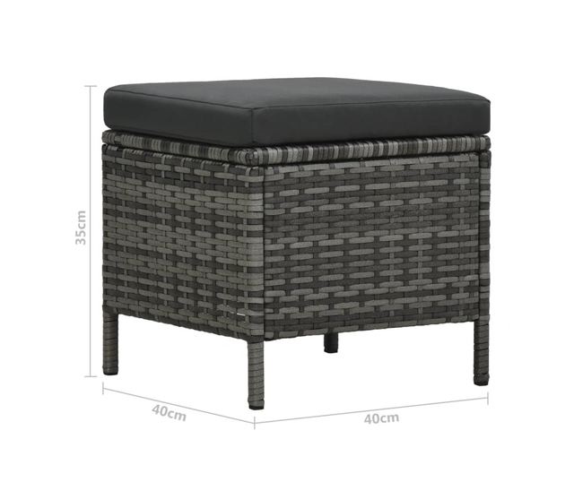 Градински комплект с възглавници, 4 части, Сив, Поли ратан