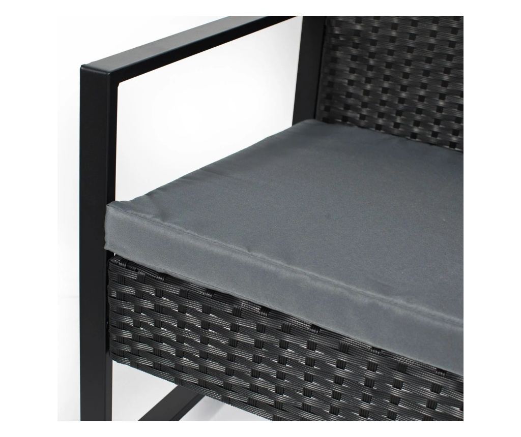 Градински комплект, До 110 кг, 2 кресла, 1 квадратна масичка, Възглавници, Стомана, 59x51x74.5 см, Черен/Сив - 4