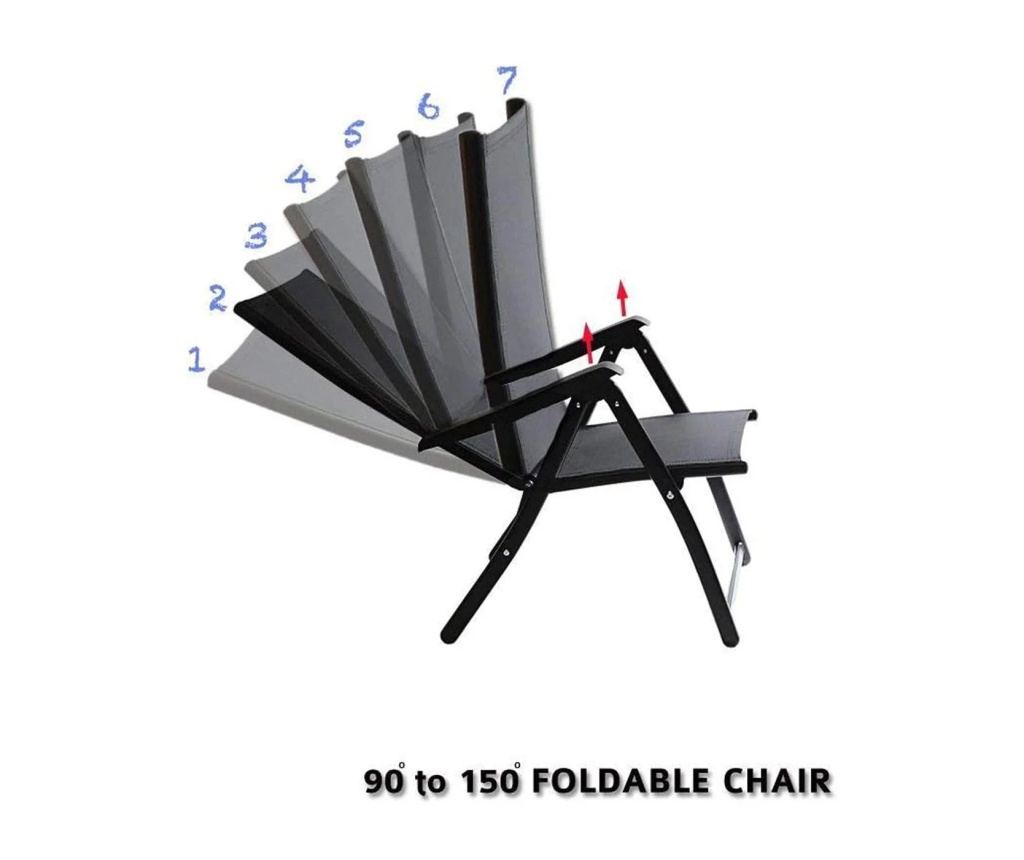 Градински стол, До 120 кг, Сгъваема конструкция, Метал, Полиестер, 69x55x102 см, Черен - 2