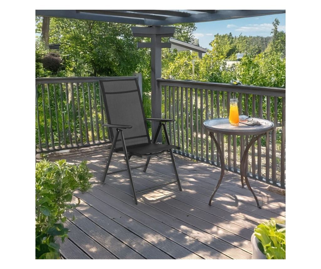 Градински стол, До 120 кг, Сгъваема конструкция, Метал, Полиестер, 69x55x102 см, Черен - 3