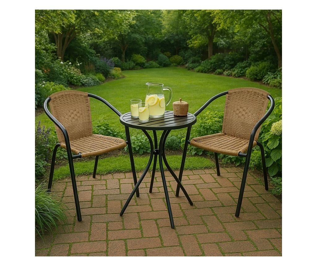 Градински стол, Плетен дизайн, Метал, Пластмаса, 54x63x76 см, Кафяв - 2