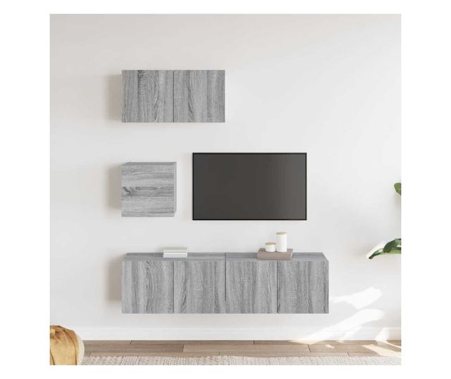 TV omarica, komplet, 4 kosi, sonoma siva, iverna plošča