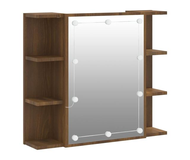 Omara z ogledalom in LED, temen hrast, 70x16,5x60 cm