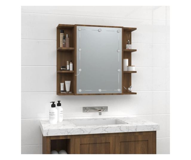 Omara z ogledalom in LED, temen hrast, 70x16,5x60 cm