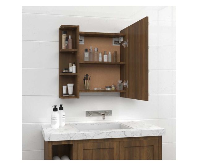 Omara z ogledalom in LED, temen hrast, 70x16,5x60 cm