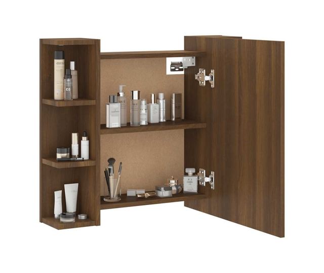 Omara z ogledalom in LED, temen hrast, 70x16,5x60 cm