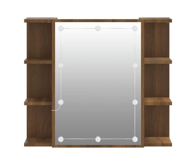 Omara z ogledalom in LED, temen hrast, 70x16,5x60 cm