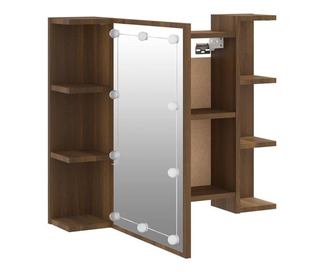 Omara z ogledalom in LED, temen hrast, 70x16,5x60 cm