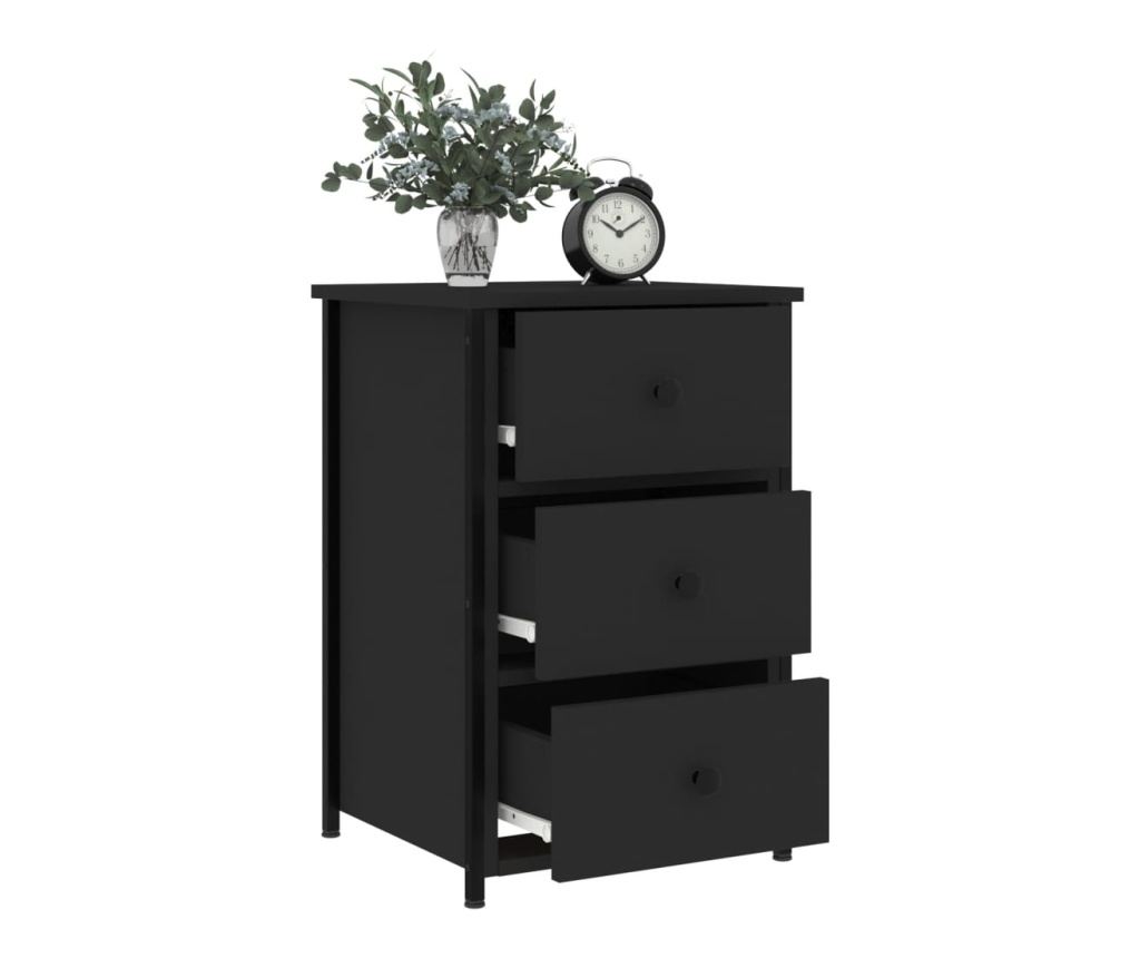 Noćni ormarići, 2 kom, crni, 40x36x60 cm, konstruirano drvo - 4