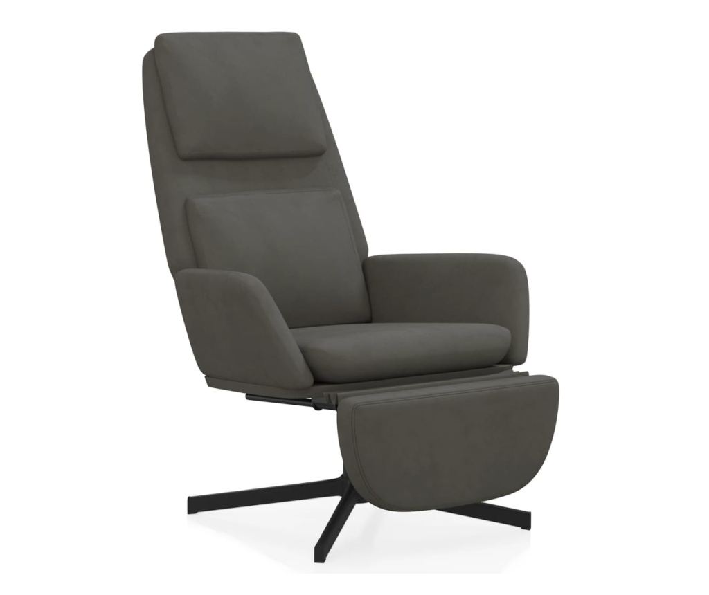 Naslanjač s taburejem, temno siv, žamet - 2