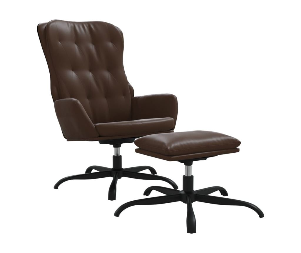 Naslanjač z oporo za noge, rjava, umetno usnje - 11