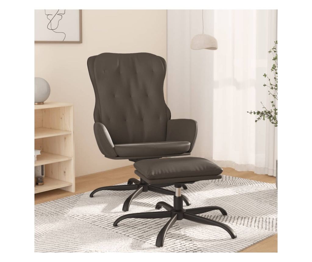 Naslanjač s taburejem, antracitno siva, umetno usnje - 9