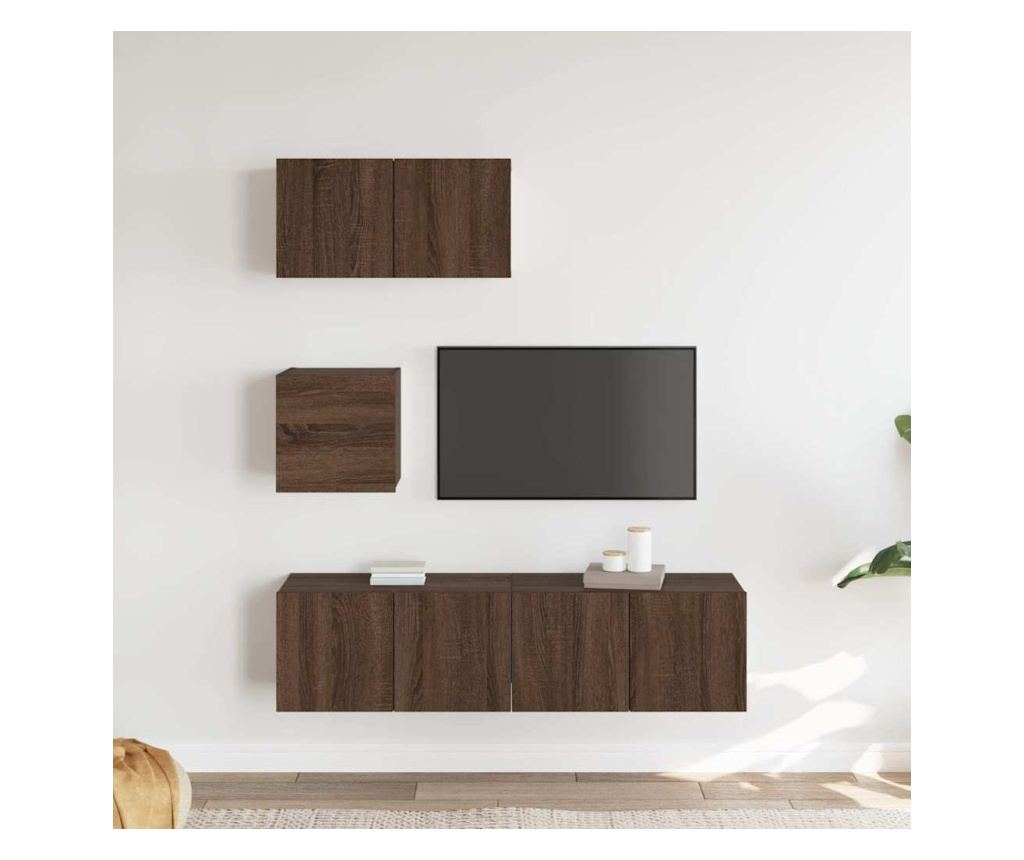 TV omarica set, 4 kosi, rjav hrast, Konstruirani les - 3