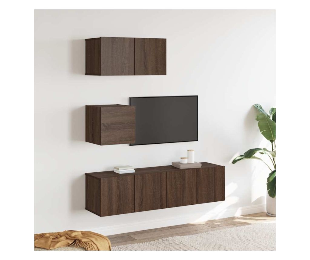 TV omarica set, 4 kosi, rjav hrast, Konstruirani les - 8