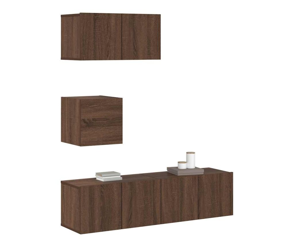 TV omarica set, 4 kosi, rjav hrast, Konstruirani les - 11