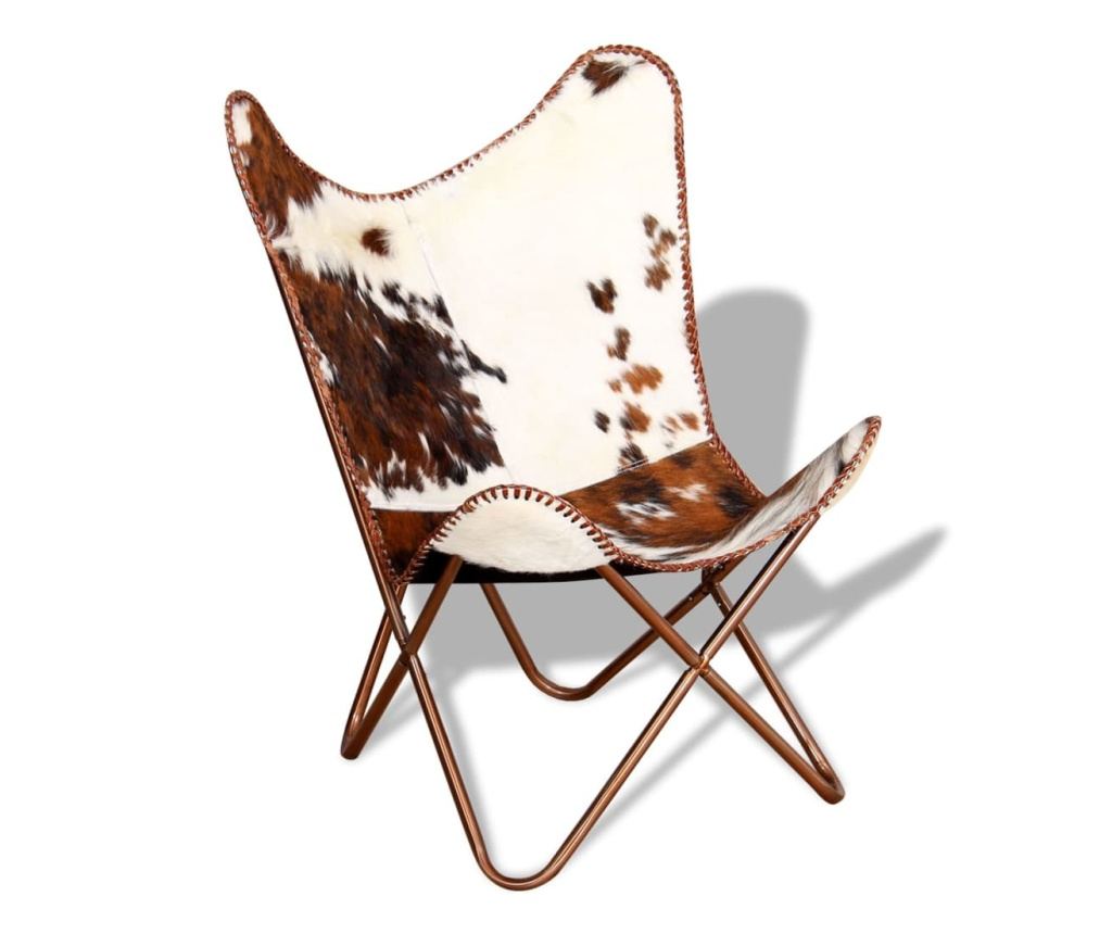 Leptir stolica, smeđa i bijela, prava goveđa koža - 2